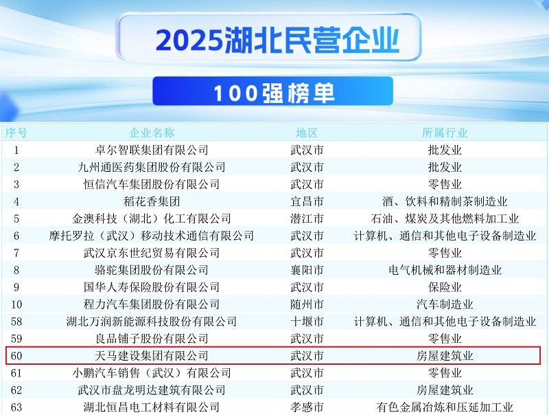 2025湖北民营百强榜单发布 我司连续八年入选